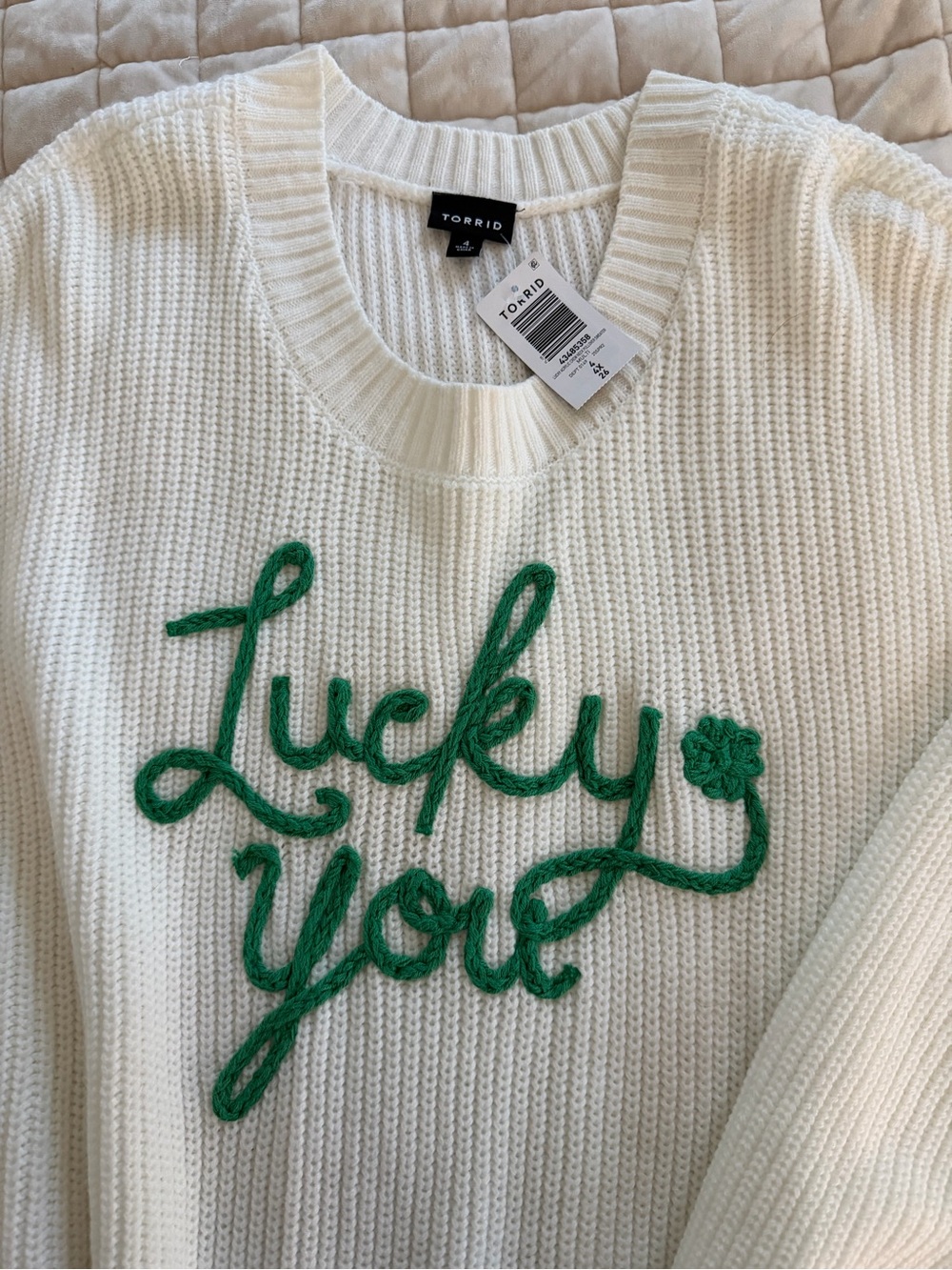 NWT Torrid Crewneck Sweater with Green 'Lucky You' Script - Picture 2 of 3